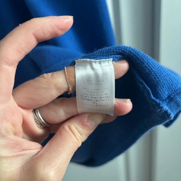 Talbots Scalloped Knit Sweater Dress Sz M Cobalt Blue Fit & Flare Modest A Line - Picture 6 of 10